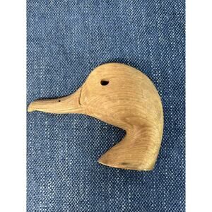 VTG Hand Carved Duck Wooden Silhouette Brown Natural Finish 5” Tall Wood READ